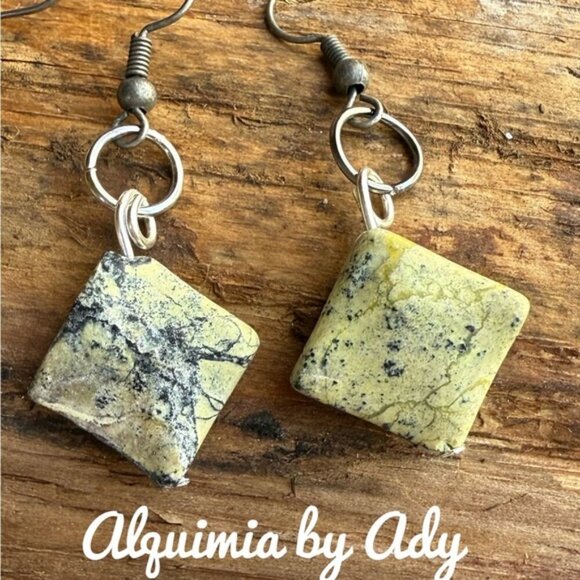 Big yellow turquoise statement  drop earrings handmade jewelry - Picture 1 of 1